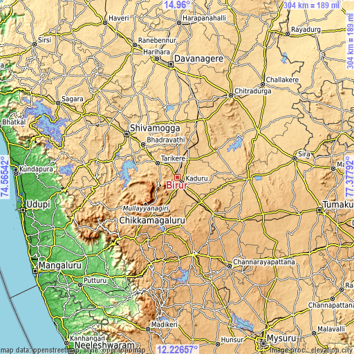 Topographic map of Birūr