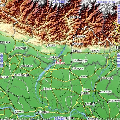 Topographic map of Bīrpur