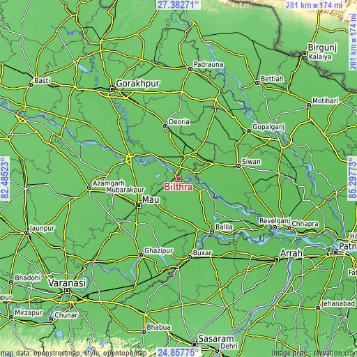 Topographic map of Bilthra