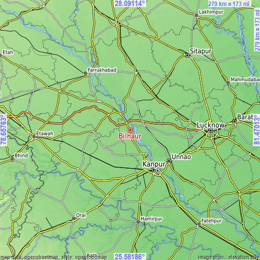 Topographic map of Bilhaur