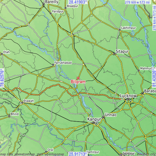 Topographic map of Bilgrām