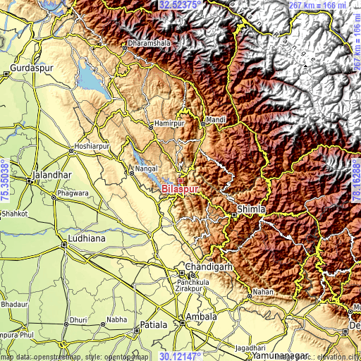 Topographic map of Bilaspur