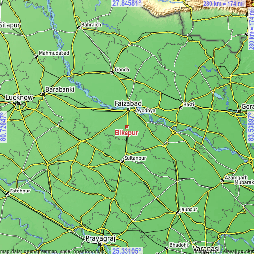 Topographic map of Bīkāpur