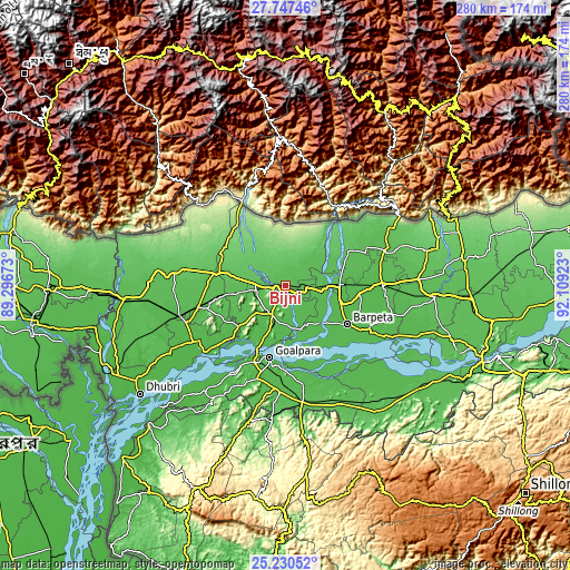 Topographic map of Bijni