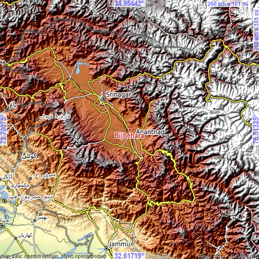 Topographic map of Bijbehara