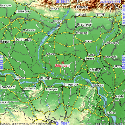 Topographic map of Bihārīganj