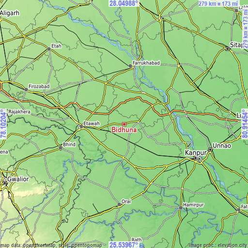 Topographic map of Bidhūna