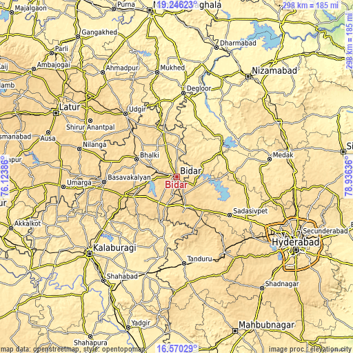 Topographic map of Bīdar