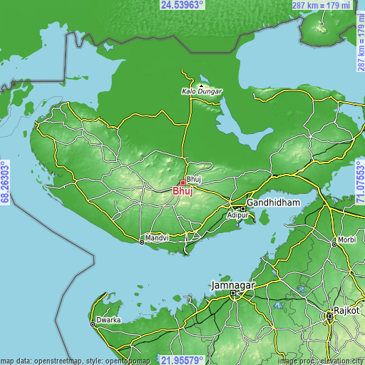 Topographic map of Bhuj