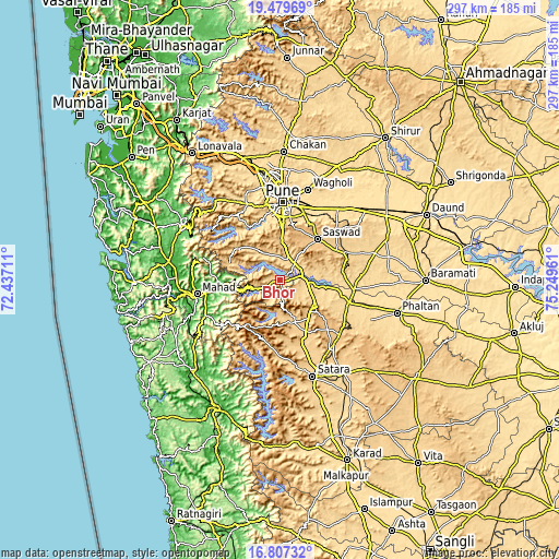 Topographic map of Bhor