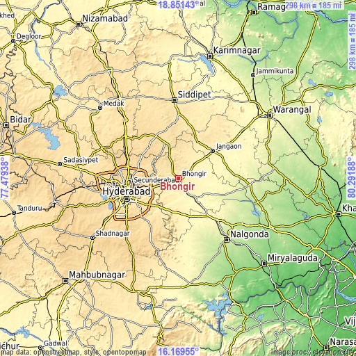 Topographic map of Bhongīr