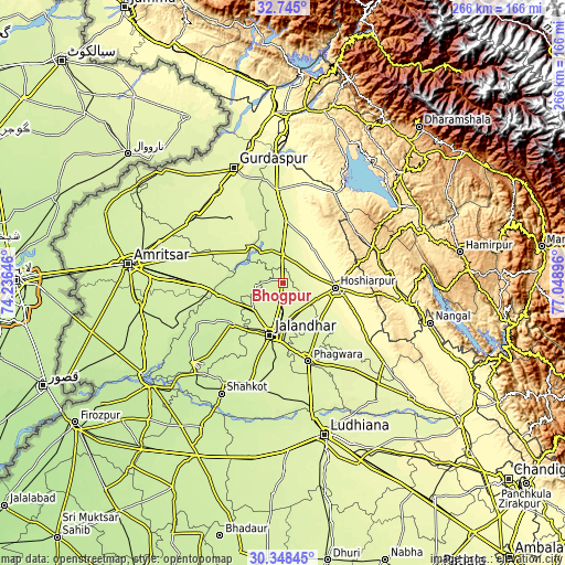 Topographic map of Bhogpur