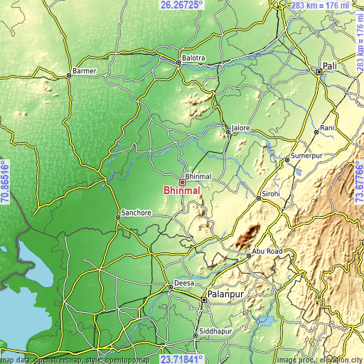 Topographic map of Bhīnmāl
