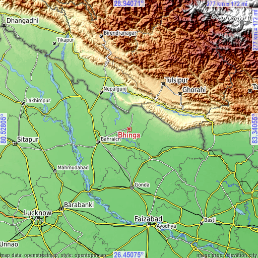 Topographic map of Bhinga