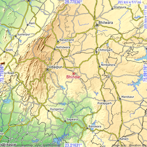 Topographic map of Bhindār