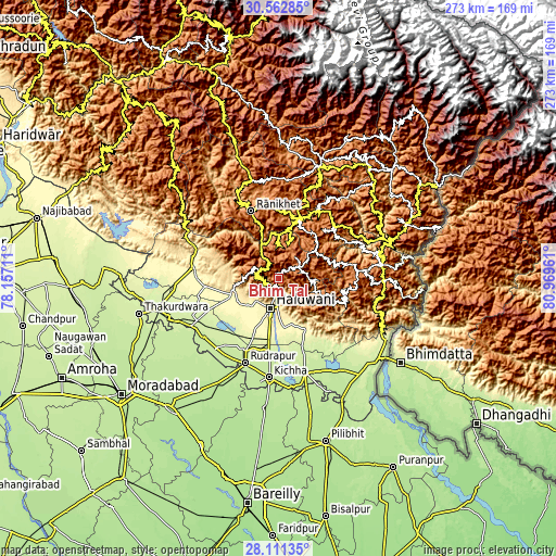 Topographic map of Bhīm Tāl