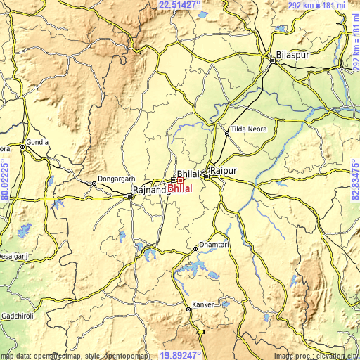 Topographic map of Bhilai