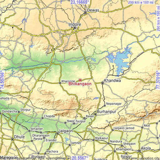 Topographic map of Bhikangaon