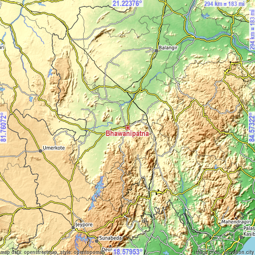 Topographic map of Bhawānipatna