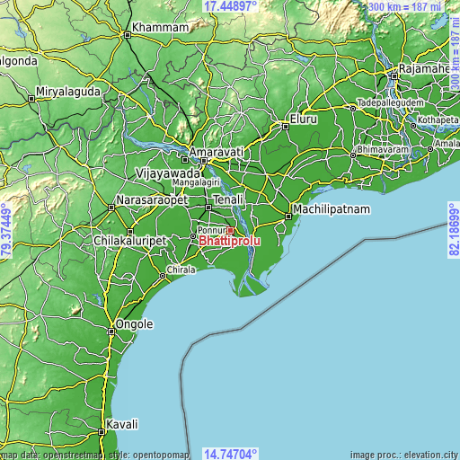 Topographic map of Bhattiprolu