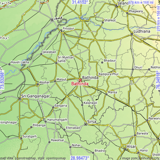 Topographic map of Bathinda
