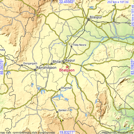 Topographic map of Bhatgaon