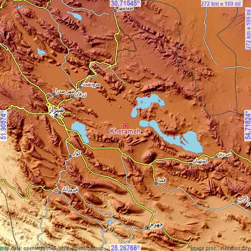 Topographic map of Kherāmeh