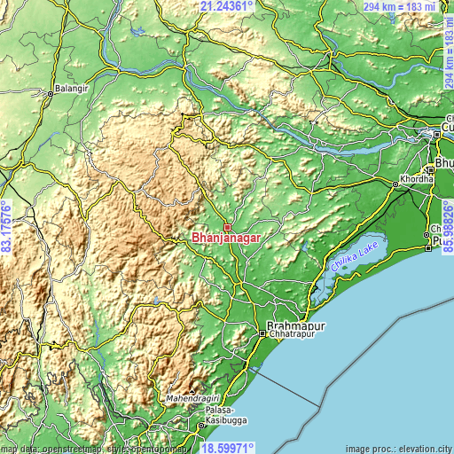 Topographic map of Bhanjanagar