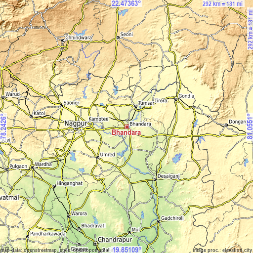 Topographic map of Bhandāra