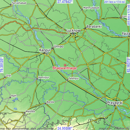 Topographic map of Bhagwantnagar