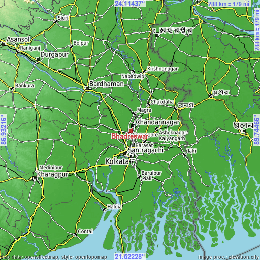 Topographic map of Bhadreswar
