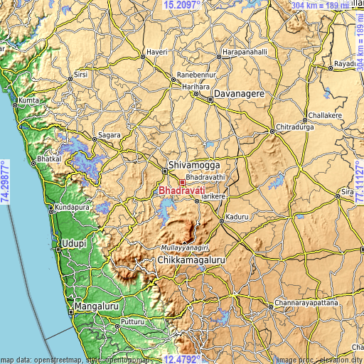 Topographic map of Bhadrāvati