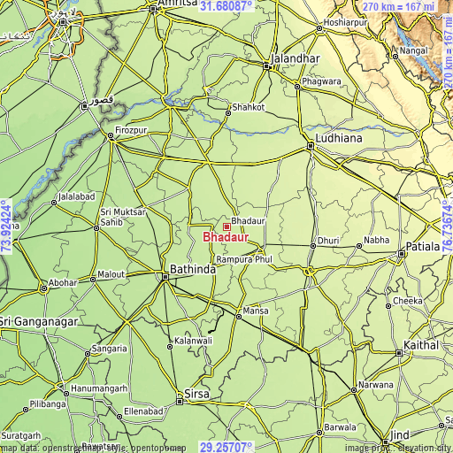 Topographic map of Bhadaur