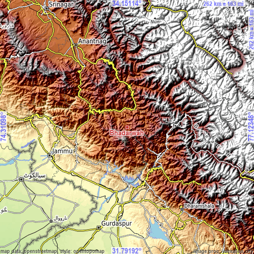 Topographic map of Bhadarwāh