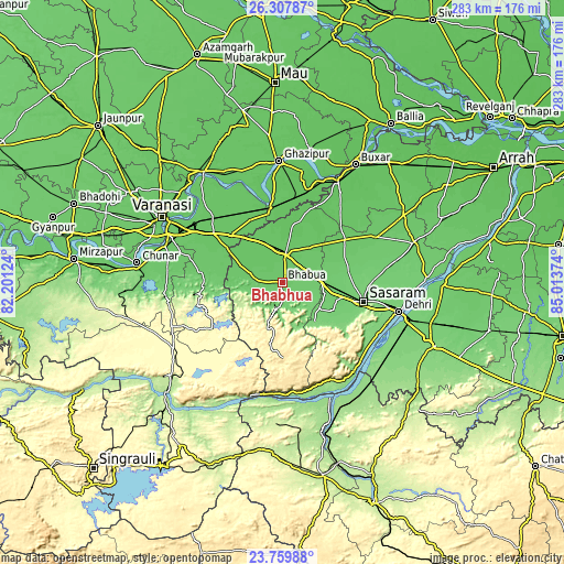 Topographic map of Bhabhua