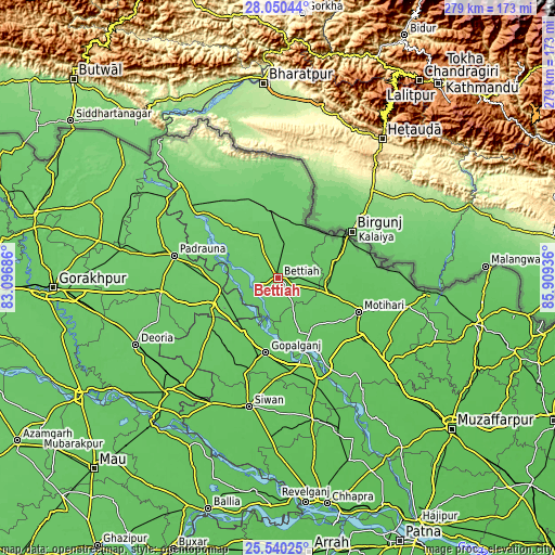 Topographic map of Bettiah