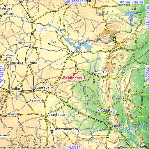 Topographic map of Betamcherla