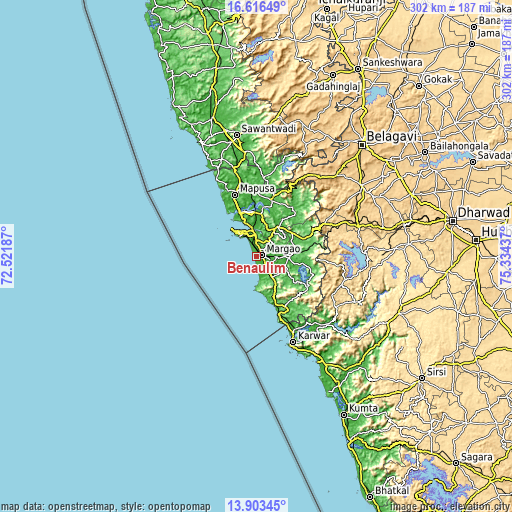 Topographic map of Benaulim