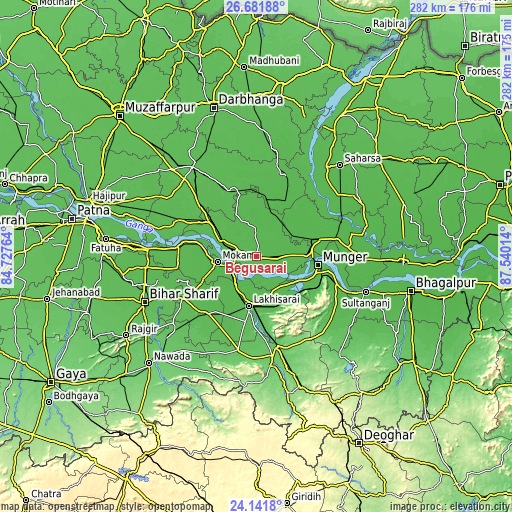 Topographic map of Begusarai