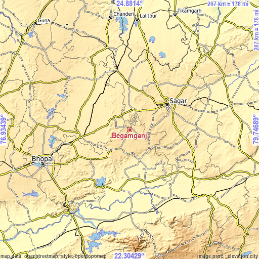 Topographic map of Begamganj