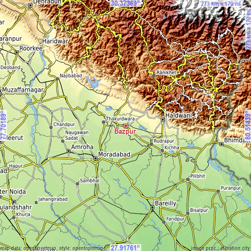 Topographic map of Bāzpur