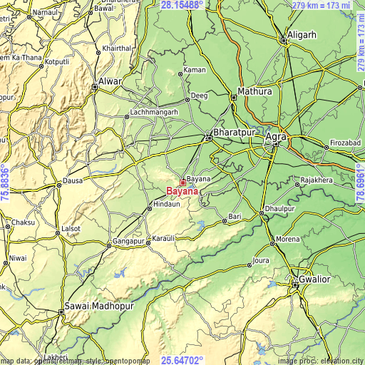 Topographic map of Bayāna