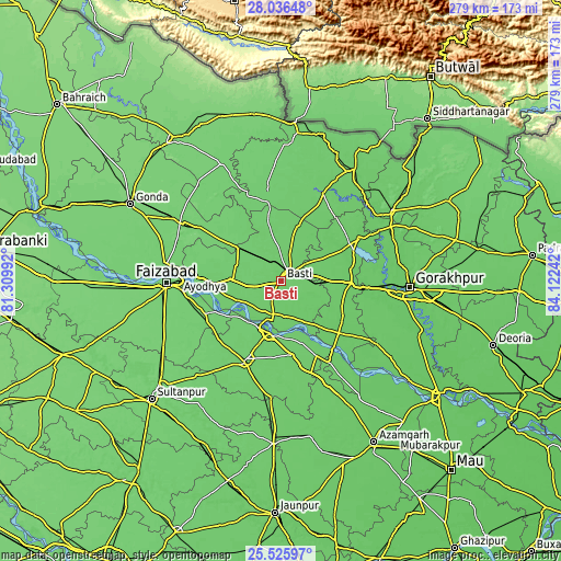 Topographic map of Bastī