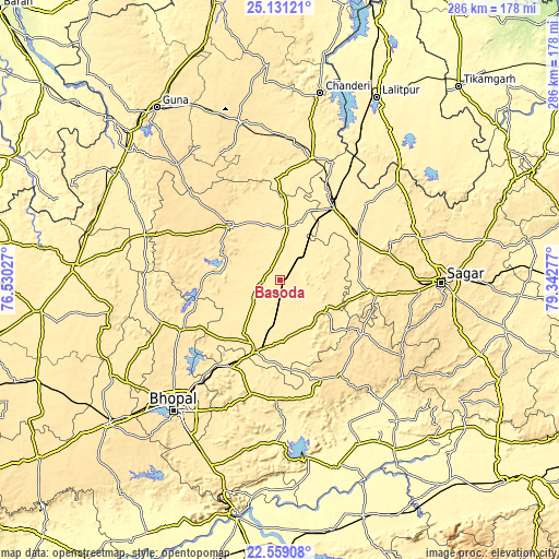 Topographic map of Bāsoda