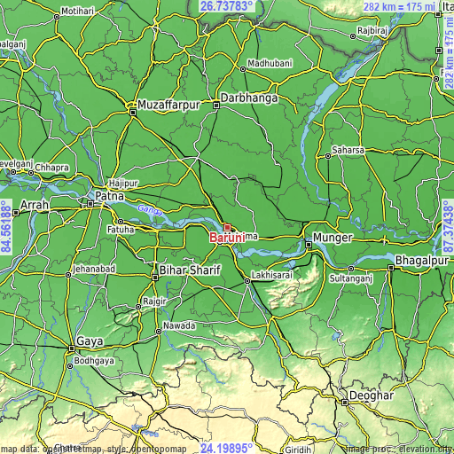 Topographic map of Bāruni