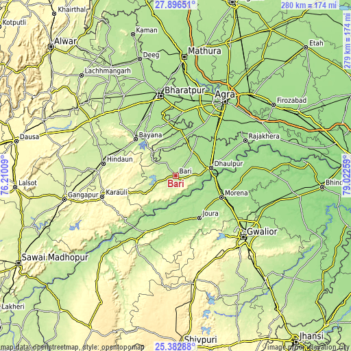 Topographic map of Bāri