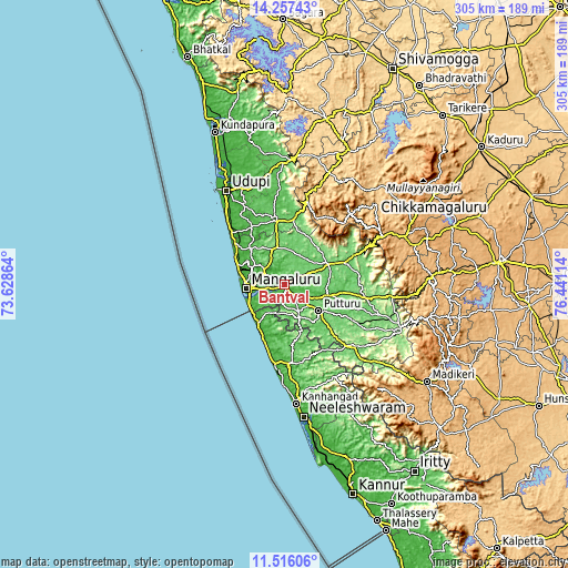 Topographic map of Bantvāl