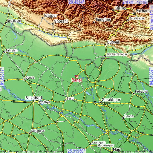 Topographic map of Bānsi