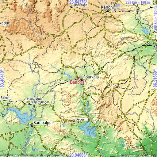 Topographic map of Bānposh