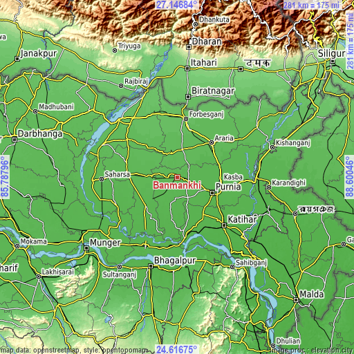 Topographic map of Banmankhi